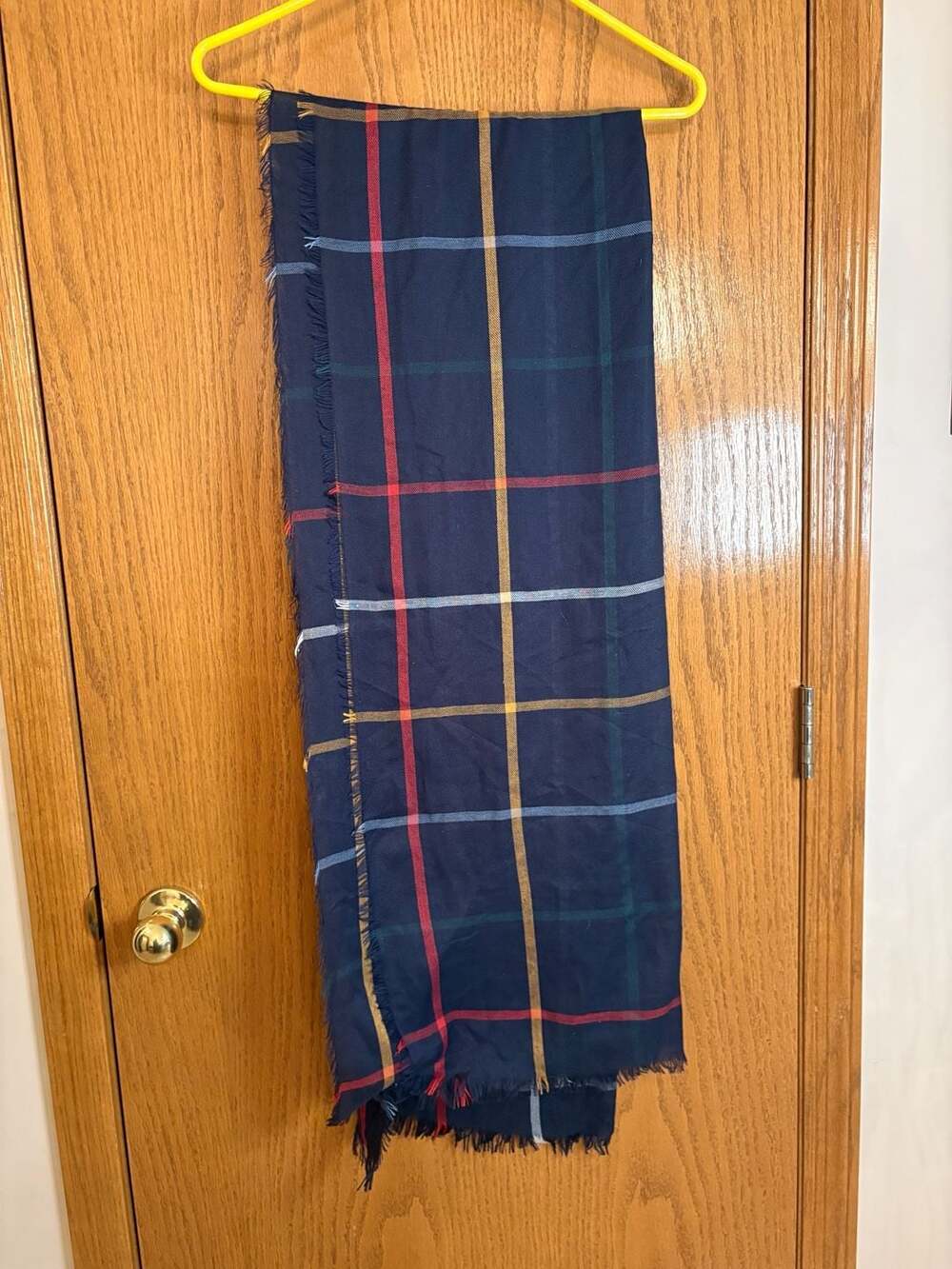 Plaid Blanket Scarf Blue Red Yellow Tartan Fringe